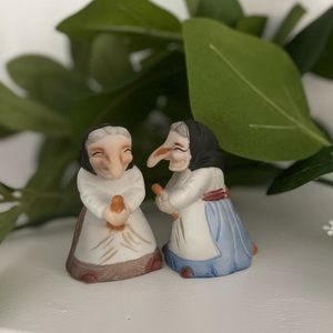 Vintage Kitchen Witch 1981 Porcelain Salt Pepper Shakers Babushka BABA YAGA